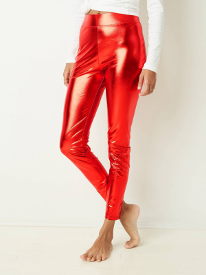 Women's Lurex Leggings - Red