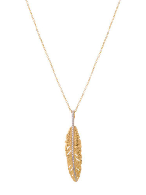 Feather 52mm Pendant Necklace With Diamonds