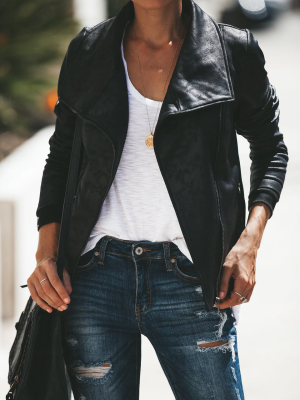 Preorder - Slick Chick Coated Faux Leather Moto Jacket - Black