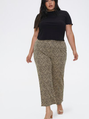 Plus Size Leopard Flare Pants