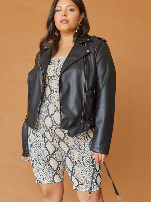 Plus Size Faux Leather Moto Jacket