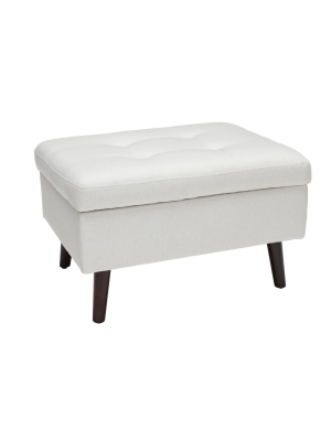 Tufted Fabric Mid-century Modern Storage Ottoman & Walnut Legs - Ofm