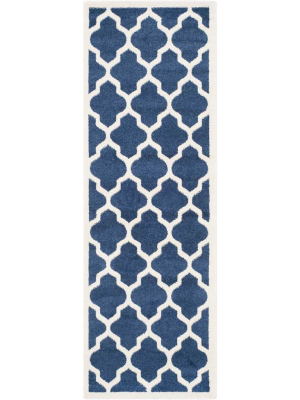 Amherst Quatrefoil Navy/beige Runner Rug