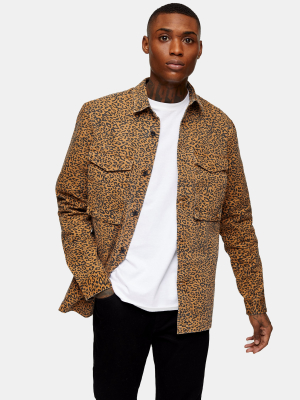 Stone Leopard Print Oversized Shirt