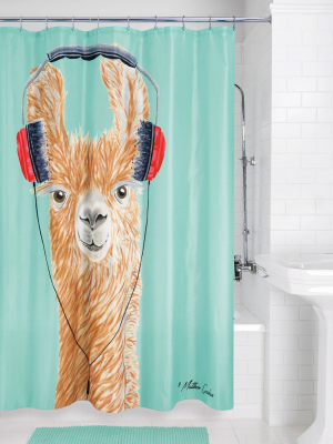 Headphone Llama Shower Curtain Teal/brown - Allure Home Creations