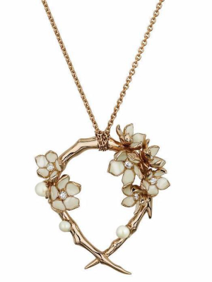 Rose Gold Vermeil Cherry Blossom Diamond And Pearl Hoop Pendant