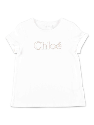 Chloé Kids Logo Embroidered T-shirt