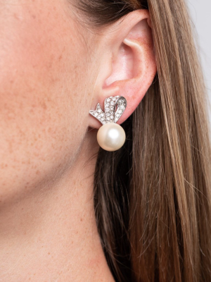 Bow And Pearl Ball Clip Earrings