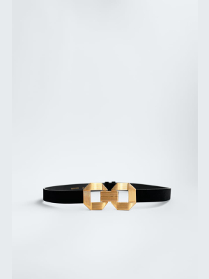 Geometric Buckle Velvet Belt