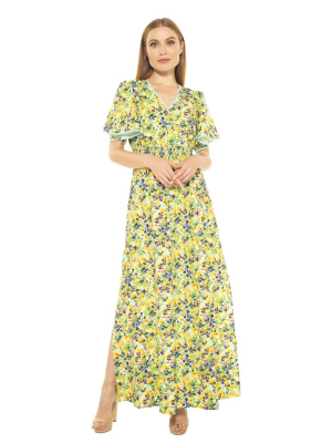 Gianna V-neck Flutter Sleeve Maxi Dress