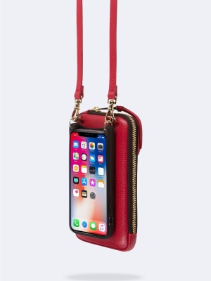 Pebble Leather Expanded Zip Pouch - Red/gold