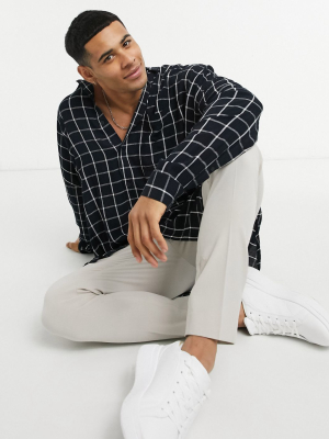 Asos Design 90s Oversized Crinkle Shirt In Black And White Windowpane Check