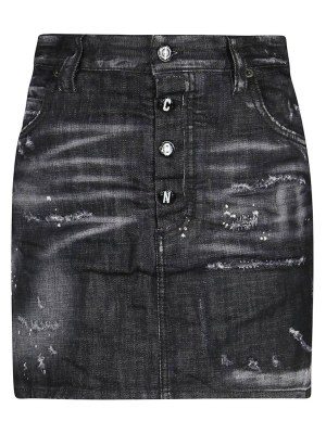 Dsquared2 Distressed Effect Denim Skirt