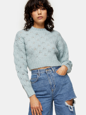 Blue Stitch Cropped Knitted Sweater