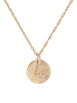 Midi Disc Necklace With Diamond - 14k Gold Initial Letter
