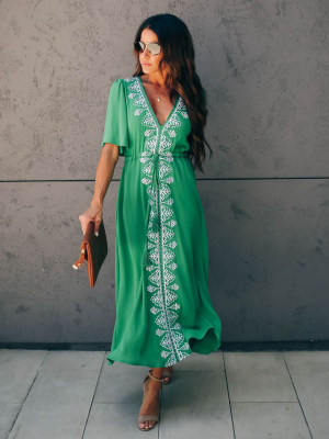 Presidio Embroidered Tassel Midi Dress - Green