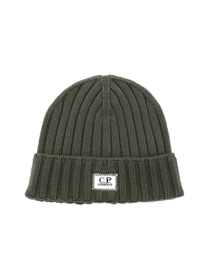 C.p. Company Logo Patch Rib Knit Beanie