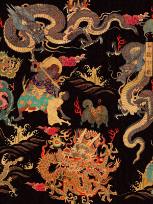 Dragons Of Tibet Wallpaper In Red, Gold, And Black From The Wallpaper Compendium Collection By Mind The Gap