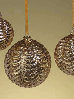 Gold Ripple Ball Ornament