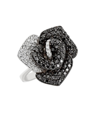 14k White Gold Black And White Diamond Ring, 1.61 Tcw