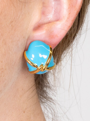 "x" Turquoise Enamel Button Clip Earring