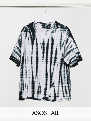 Asos Design Tall Oversized T-shirt In Bleached Mono Tie Dye