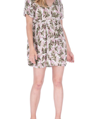 Short Sleeve Tropical Print Sun Dress