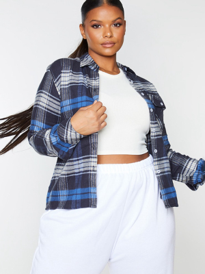 Plus Blue Checked Pocket Detail Shirt