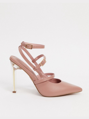 Asos Design Professor Pointed High Heels In Blush And Clear