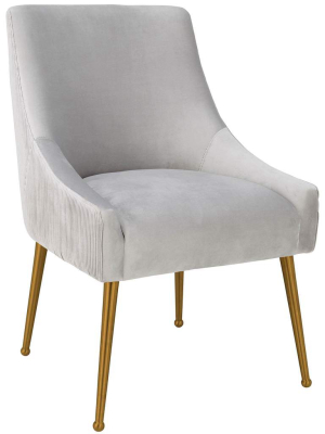 Beatrix Pleated Chair, Light Grey/brushed Gold Legs