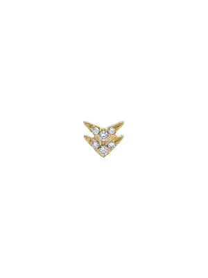 Double Diamond Pave V Stud - Yellow Gold