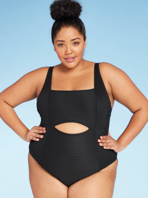 Women's Plus Size Ribbed One Piece Swimsuit - All In Motion™ Black