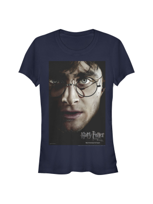 Junior's Harry Potter Deathly Hallows Harry Character Poster T-shirt