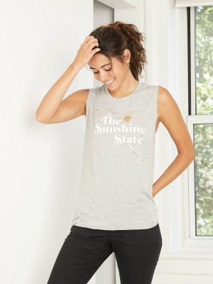 Women's Sunshine State Muscle Graphic Tank Top - Awake Heather Gray