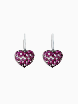 Effy 925 Sterling Silver Pink Sapphire Splash Heart Earrings, 2.30 Tcw