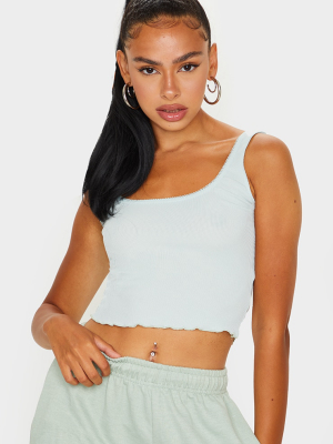 Baby Blue Lettuce Hem Rib Cropped Vest