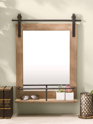 Wall Mount Barn Mirror With Wood Shelf And Iron Hardware - Danya B.