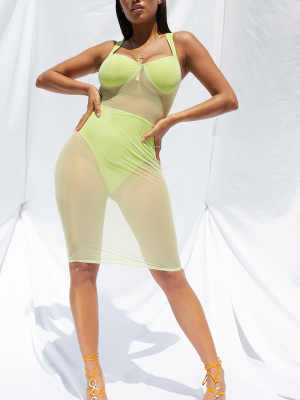 Shape Lime Mesh Cup Detail Midi Dress