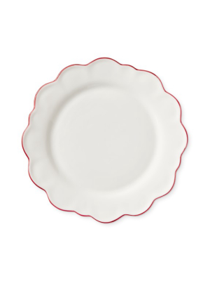 Aerin Scalloped Salad Plates, Set Of 4, Red Rimmed