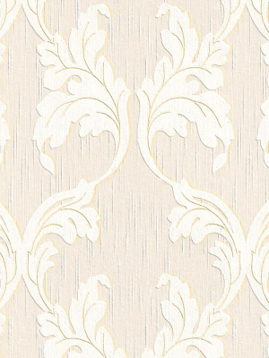 Scrollwork Floral Curve Wallpaper In Cream And Beige Design By Bd Wall