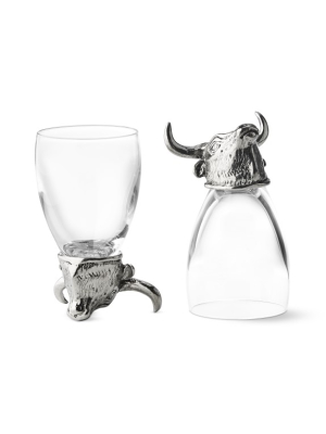 Pewter Bull Shot Glasses, Set Of 2