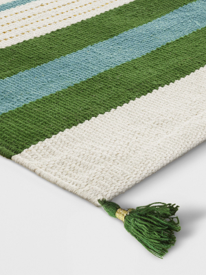 Teal Green Striped Tasseled Woven Rug - Opalhouse™