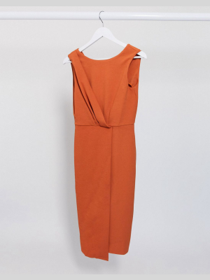 Closet London Pleated Front Pencil Dress In Terracotta