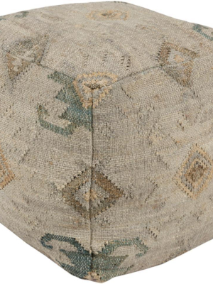 Lenora Jute Pouf In Wheat