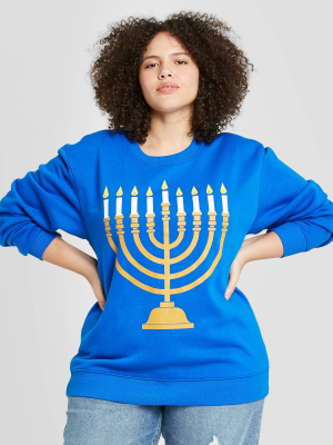 Women's Menorah Holiday Sweatshirt - Royal Blue