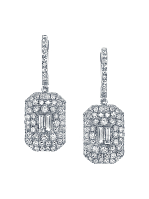 Essential Baguette Diamond Drop Earrings - White Gold