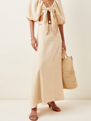 Devon Belted Linen Midi Skirt