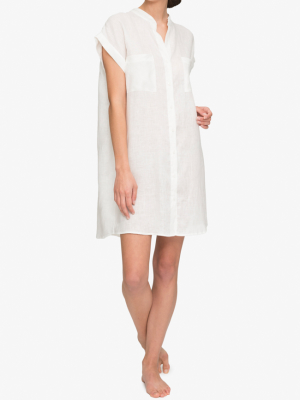 Two Pocket Sleep Shirt White Linen