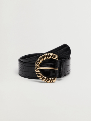 Embossed Buckle Croc-effect Belt