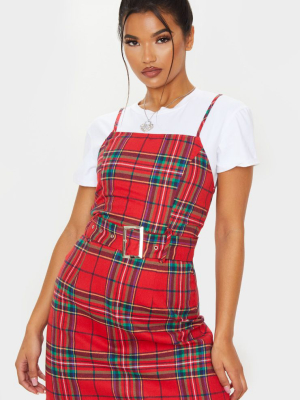 Red Check Strappy Belt Detail Bodycon Dress